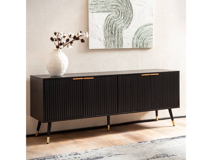 Meuble TV Lowney Panneau aggloméré plaxé Noir 150 x 60 x 39cm