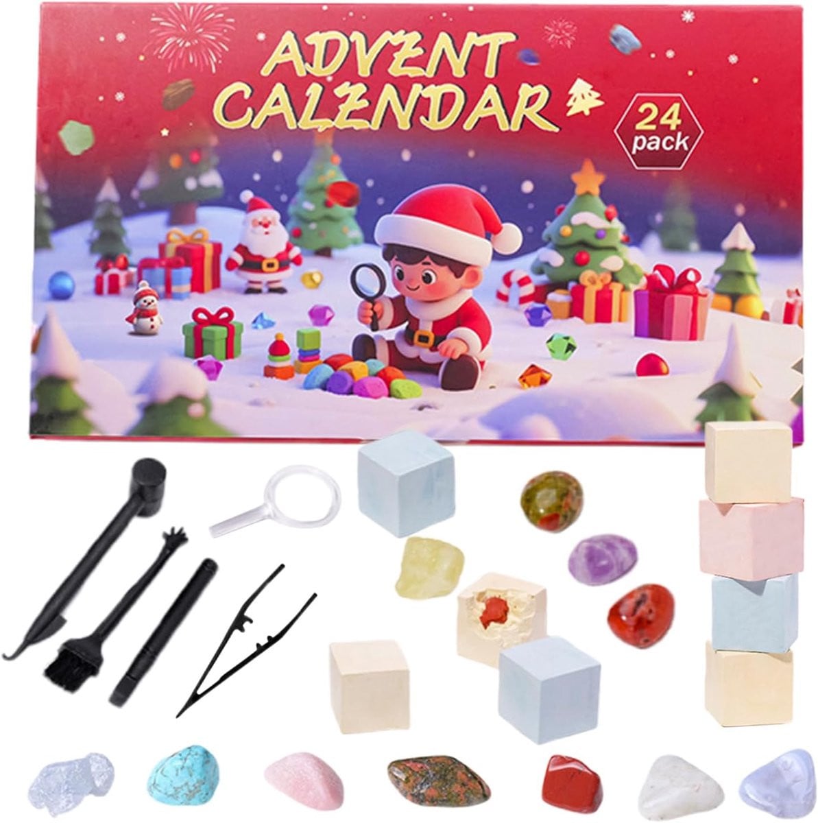 Adventskalender met 24 unieke natuurlijke edelstenen voor kinderen