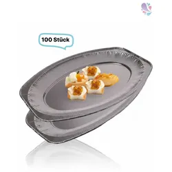 Alu-Platten, Servierplatten, oval, klein, 100 Stk, 35,1 x 24,3 cm
