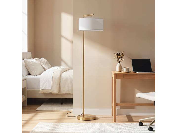 HOMCOM Lampadaire Lin Or/Blanc Ø47xH153cm