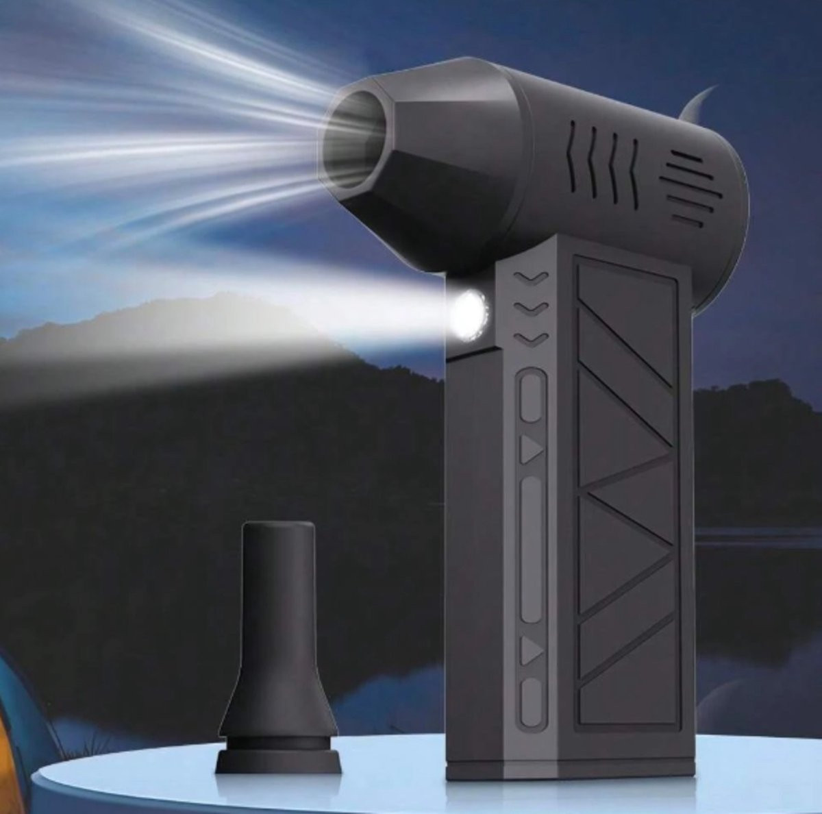 Mini Turbo Ventilator Mini Bladblazer met Licht en Opzetstuk, Zwart