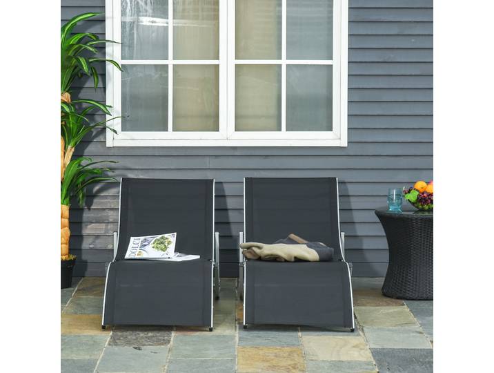 Outsunny Set 2 Transats Pliants Aluminium Textilène Noir
