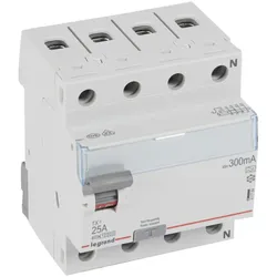 Legrand 411784 TX3 Fehlerstromschutzschalter 25A, 4-polig, 300mA, Typ A, 400VAC, 4TE