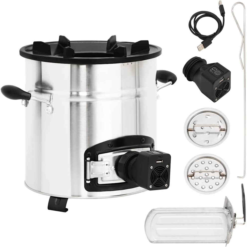 vidaXL Poêle à bois avec ventilateur USB Argenté 35,5x26x28 cm Inox