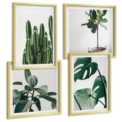 BILDER SET 4er Set - 50x50 cm & 40x60 cm Goldrahmen - Ästhetik tropischer Pflanzen