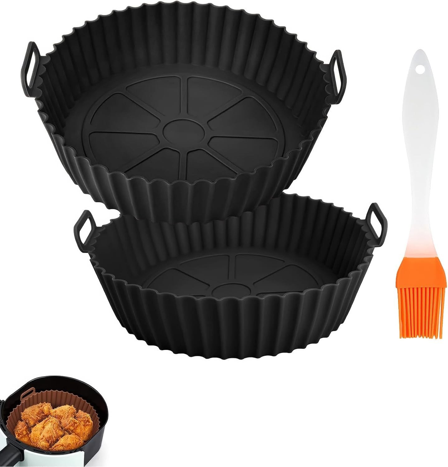 Set van 2 herbruikbare silicone airfryer accessoires met mand en keukenborstel