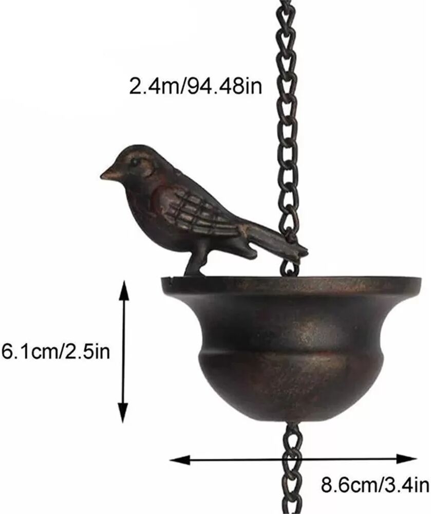 INF Vogel-Regenkette in Bronzeoptik - 2,4 m dekorative Dachrinnenkette aus Eisen
