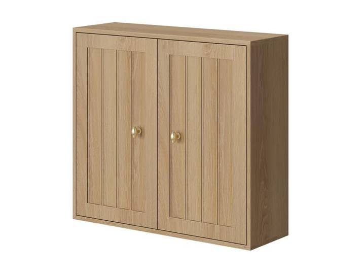 COVREO Armoire à pharmacie murale 2 portes chêne rainures verticales pour salle de bain