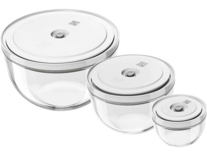 Aufbewahrungssystem ZWILLING Fresh & Save BOWLS , transparent (transparent, weiß), Glas, Lebensmittelaufbewahrungsbehälter, Aufbewahrungssystem, Vakuumschüssel Set S/M/L / 6-tlg., Glas