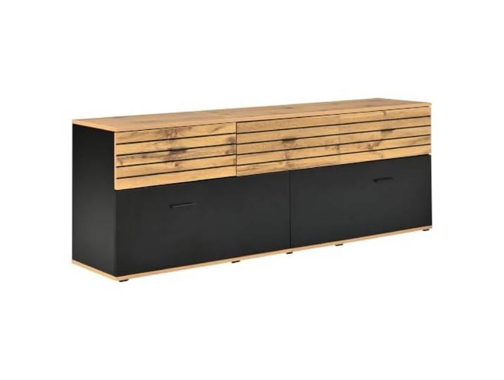 TV-Schrank 168x38x59cm mit Wellenmuster, 3 Schubladen & 2 Türen MDF & Spanplatte, Wellenmuster-Furnier, 168 x 38 x 59 cm, bis 65 Zoll TV, 3 Schubladen mit Dämpfung, 2 Klapptüren