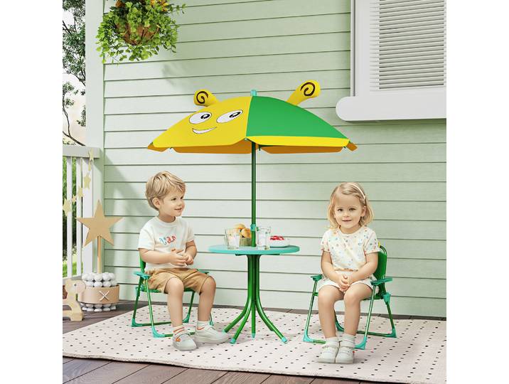 AIYAPLAY Ensemble Enfants Table, Chaises, Parasol Abeilles Vert/Jaune