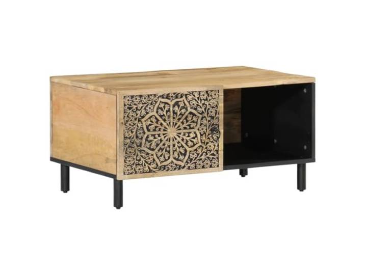 Heofavd Couchtisch 80x50x40 cm Massivholz Mango Sofatisch mit Tür Retro