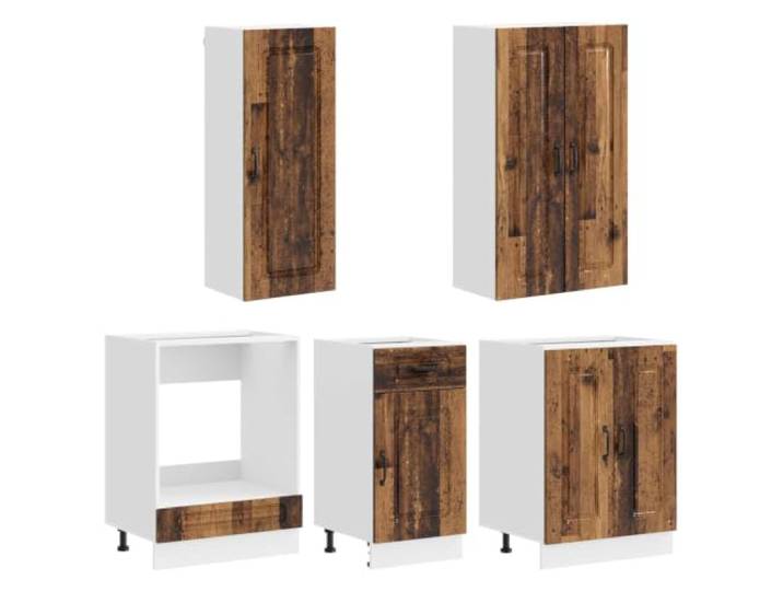 KTHLBRH Kücheneinheit KALMAR 5 Stück antikes Holz Verstellbare Einlegeböden, verstellbare Füße, Wandbefestigung, 92,3 kg, Montage erforderlich