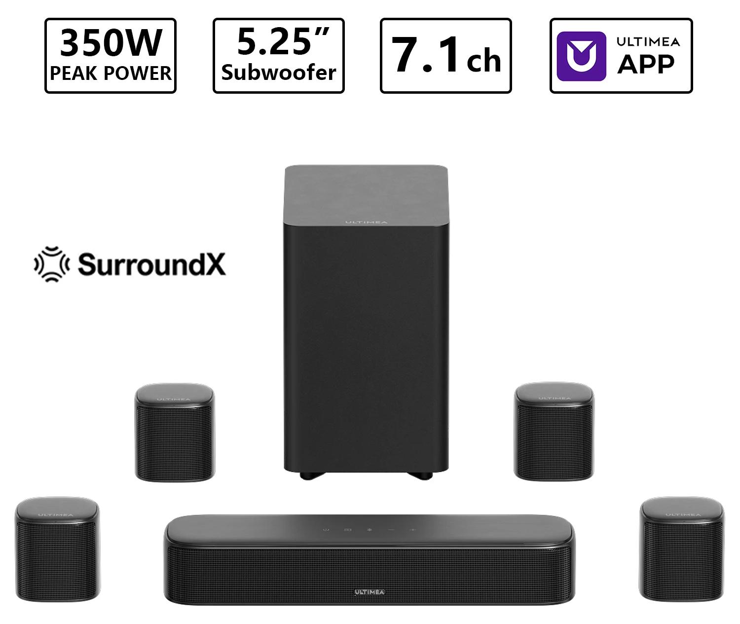 Soundbar Aura ST4 - Virtueller 7.1-Kanal-Surround-Sound - 13,3-cm-Subwoofer - 4 Surround-Lautsprecher - App-Steuerung - HDMI ARC - EU-Stecker