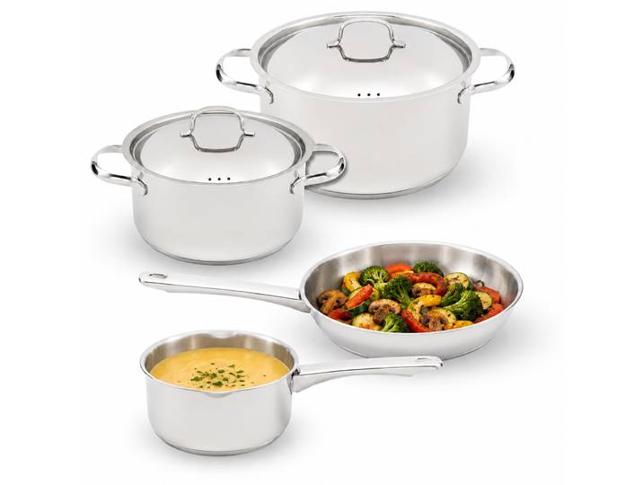 Topf-Set COSY & TRENDY Cosy & Trendy Start2Cook Daily Kochgeschirr-Set , silber (silberfarben), Töpfe, Starter-Topfset mit Edelstahl, Bratpfanne und Messskala