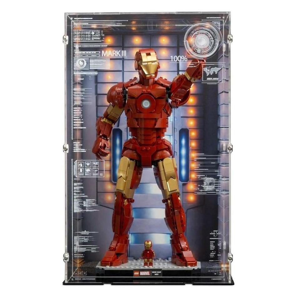 iDisplayit Acryl-Display für LEGO 76344 Iron Man Mark 3 Sammleredition Hintergrundbild & schwarzem Boden) (EC261843N-BLK-STV01)