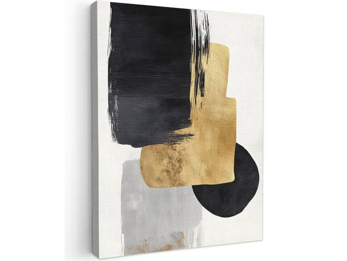 LEINWANDBILD Gold - Rechtecke - Kreise - Abstrakt Wandbild Wohnzimmer 60x80 cm