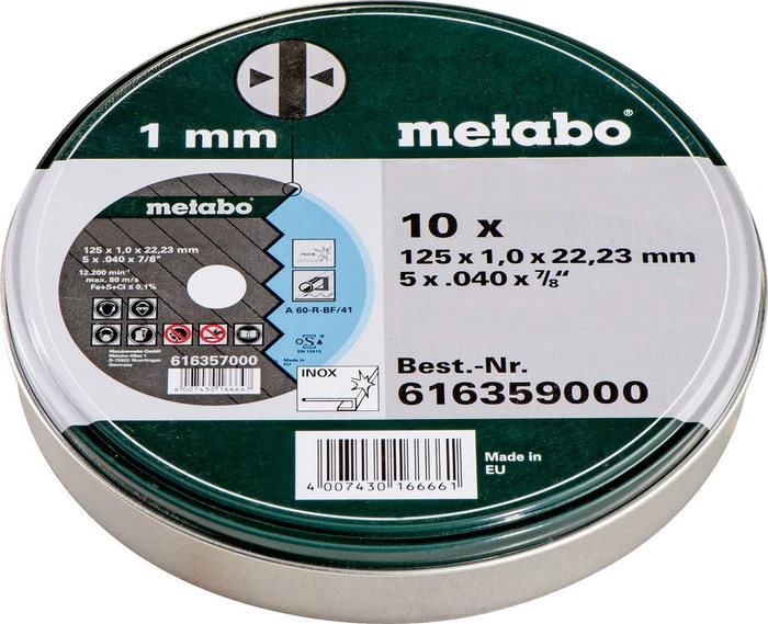 Metabo 616359000 Trennscheiben 125x1,0x22,23 Inox, 10 Stück in Blechdose