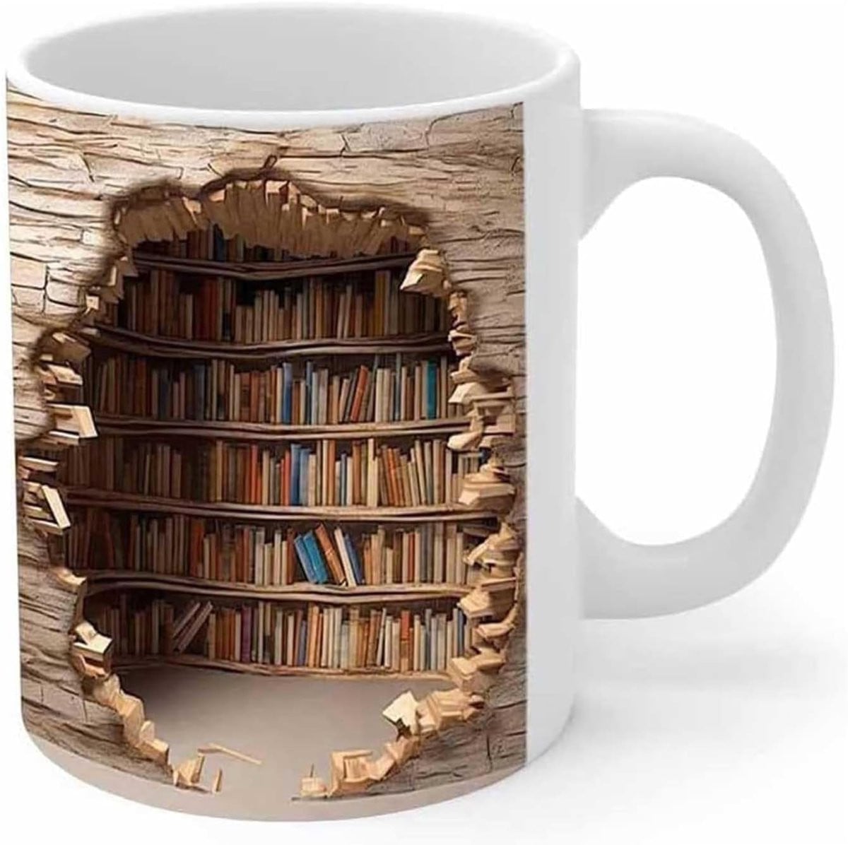 Boekenplank Mok - Keramische Beker met Creatief 3D Ontwerp - 325 ml - Wit