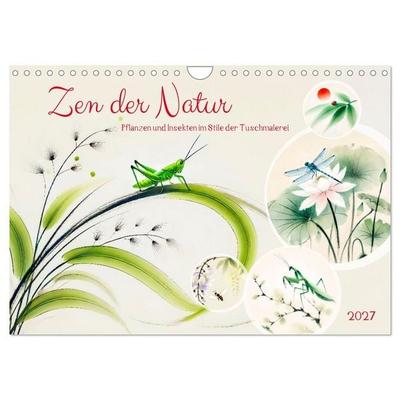 Zen der Natur - Pflanzen und Insekten im Stile der Tuschmalerei (Wandkalender 2027 DIN A4 quer), CALVENDO Monatskalender