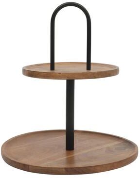 Gibson Home Gracious Dining 2-Tier Round Acacia Wood Serving Tray - 12"" x 12"" x 13.5"""