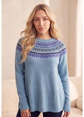 Plus Size Women's Fair Isle Pullover Sweater by Roaman's in Soft Sky Classic Fair Isle (Size 12)