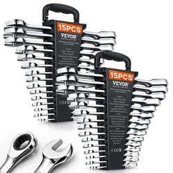 VEVOR Schlüsselsatz 30-teiliger Ratschenschlüsselsatz mit Organizer-Rack, Cr-V-Stahl-Schlüsselsatz SAE 1/4 bis 1 Zoll, metrisch 8 bis 24 mm, ideal für den allgemeinen Haushalt, Garage, Werkstatt