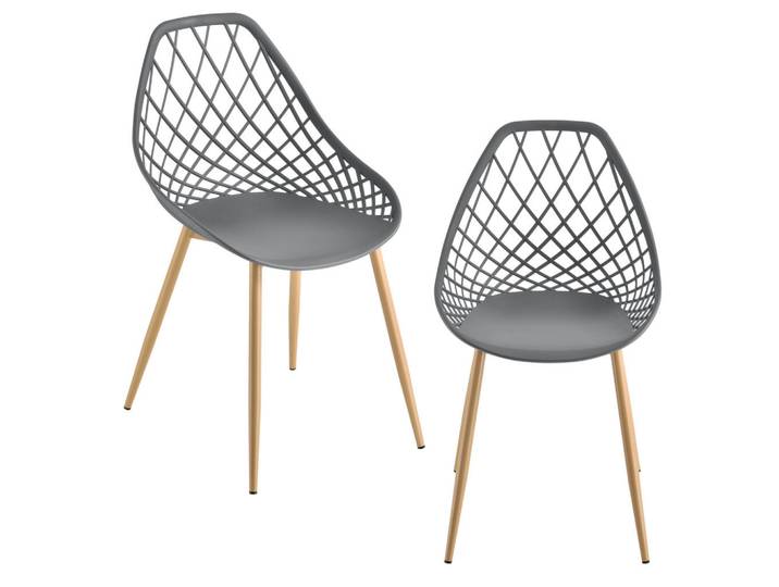 [en.casa] Designstuhl-Set 2 Tlg. Warschau, Grau, Metall, 48x83x58 cm, Wohnzimmer, Sessel, Polstersessel