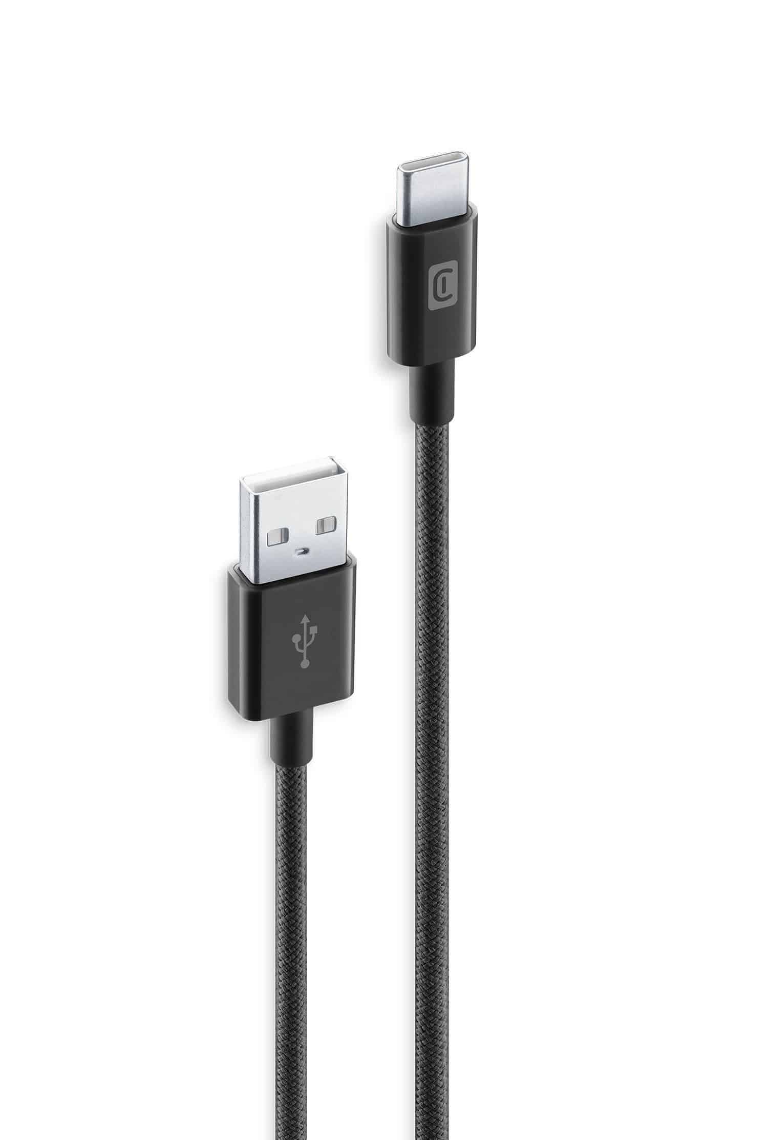 Cellular Line Braided Data Cable Stecker Rundkabel USB A auf USB C bis 15 W 1,5 m (Schwarz) USBDATABRATOC15K