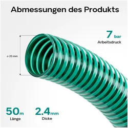 Wiltec, Gartenschlauch, 50m Saugschlauch Druckschlauch in 20mm (3/4") flexibel Spiralschlauch (50 m, 20 mm)