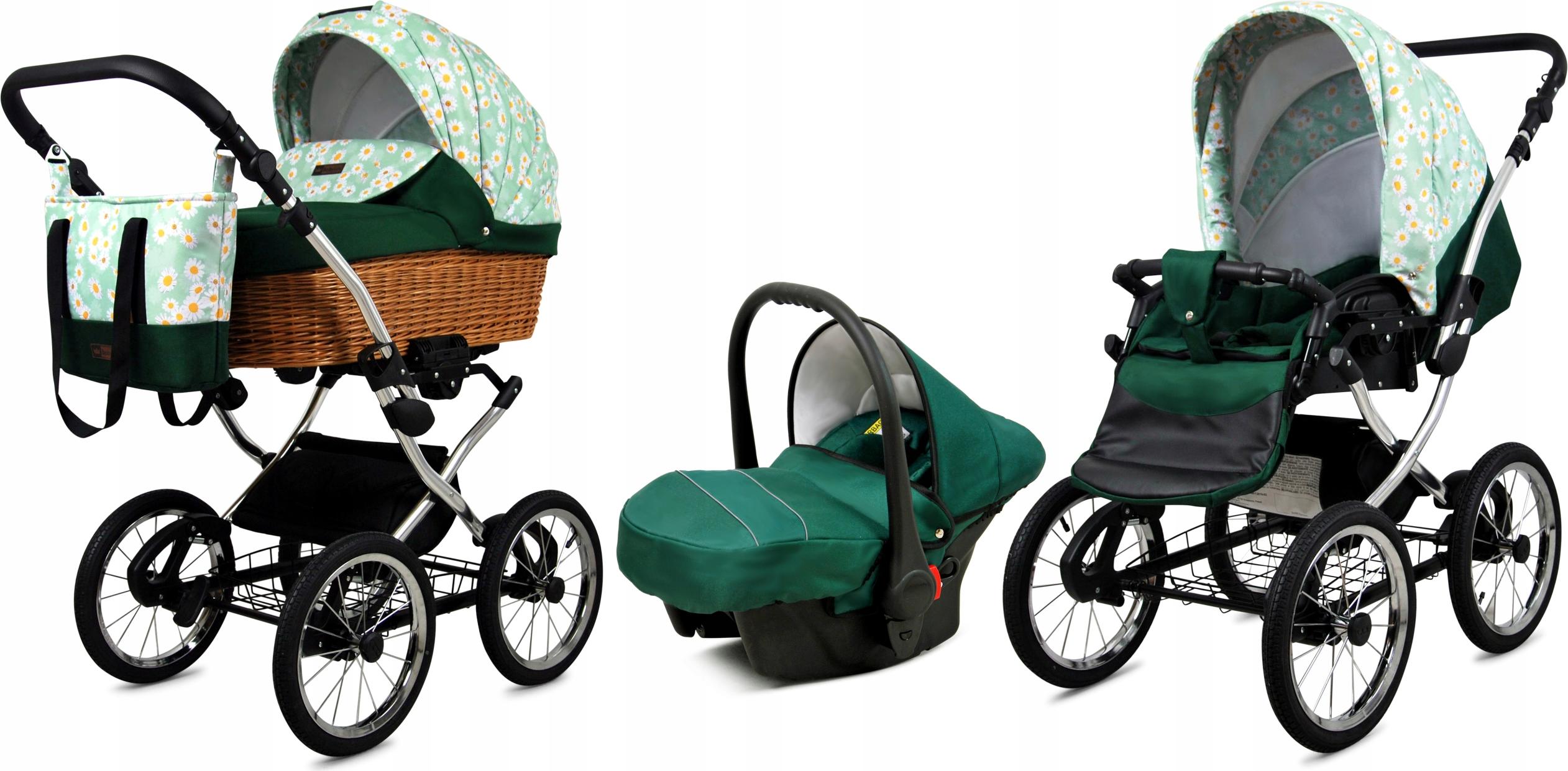 Babylux Classic Exclusive | 3in1 Kinderwagen Set | Green Daisy | Kombikinderwagen | Kinderwagen