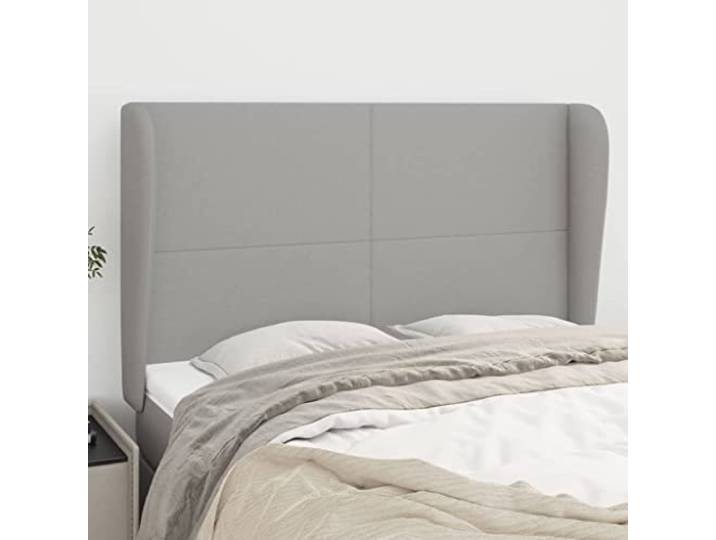 KTHLBRH Hellgraues Ohr-Kopfteil aus klassischem Stoff mit Beinen aus massivem Lärchenholz und verstellbarer Höhe 147 x 23 x 118/128 cm für Rückenstütze und elegantes Design