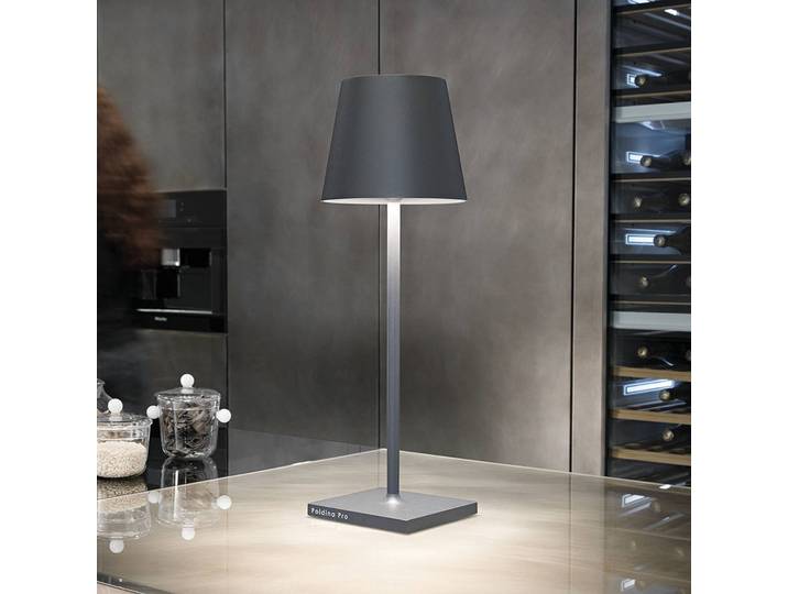 Zafferano Poldina L Desk accu-tafellamp IP54 grijs Desk, dimbaar, alu / grijs / zink, Woon-/ Eetkamer, Aluminium, Modern