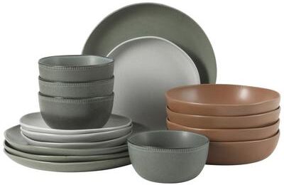 Gibson Elite Menlo Park 16-Piece Pottery Clay Stoneware Dinnerware Set - Reactive Glaze, Embossed, Service for 4