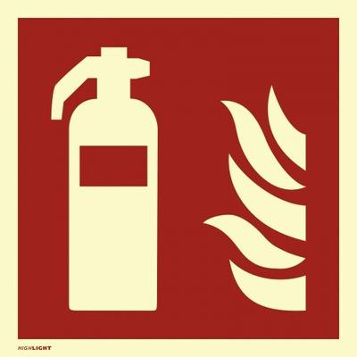 Feuerlöscher, ISO 7010, PVC-U selbstklebend, langnachleucht., 160-mcd, 148x148mm