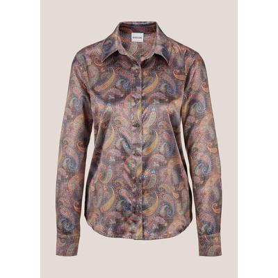 Langarmbluse MADELEINE "Bluse Satinbluse mit Knopfmanschetten", Damen, Gr. 42, beige (taupe, multicolor), Obermaterial: 97% Polyester PES. 3% Elasthan EL., Modern, normal, Blusen