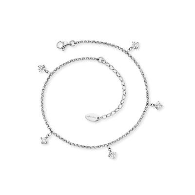 Fußkette ENGELSRUFER "Shiny", silber (edelstahlfarben, kristallweiß, kristallweiß), Fußketten, Damen, Edelstahl, Made in Germany - mit Zirkonia (synth.)