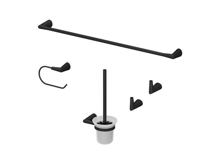 Vicco Badzubehör-Set Tauri Schwarz 5 Teile, Metall, Rechteckig, 16x8.8x6.9 cm, Badaccessoires