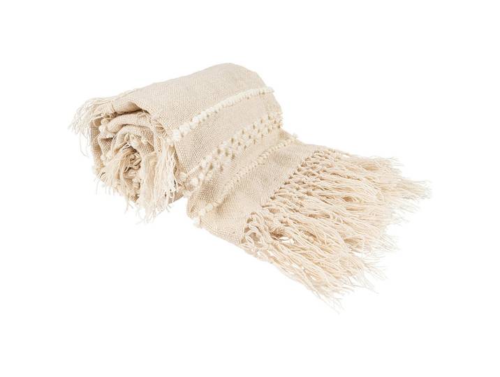 Decke, Naturfarben, Textil, 130x170 cm, ISO 9001, Care & Fair, GoodWeave, Fransen, Heimtextilien, Wohntextilien, Decken, Kuscheldecke
