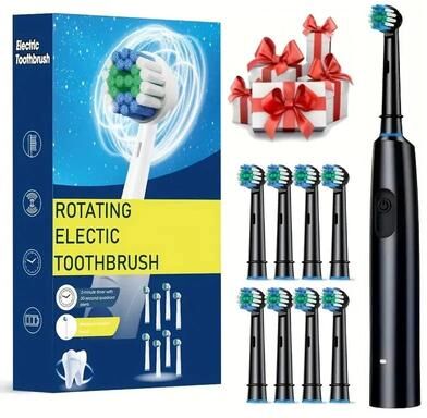 Uplifted Finds Rechargeable Rotary Electric Toothbrush For Adults black 8 Heads