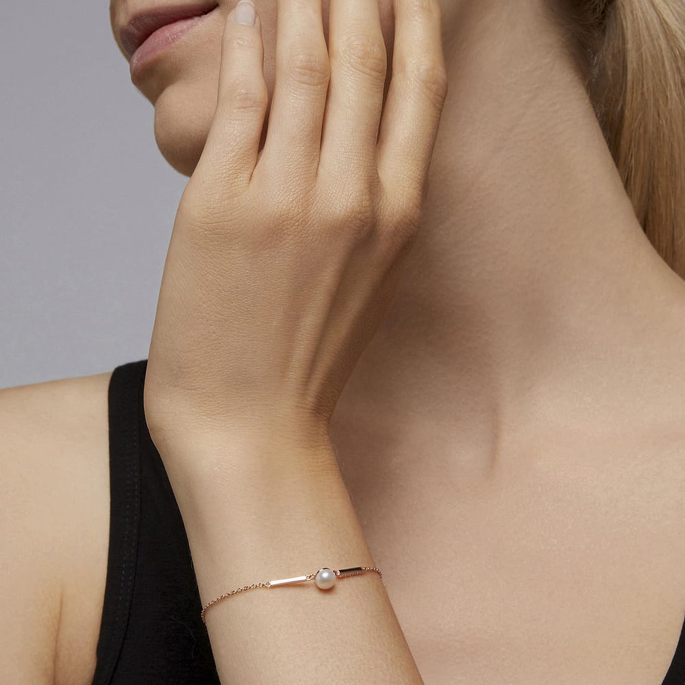 Bracelet Perle De Nuit En Argent 925/1000 Rose Et Perle De Culture Blanche Femme