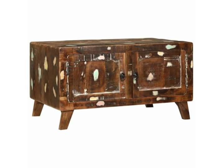 LASWWQMRF Couchtisch Upcycling Massivholz Wohnzimmertisch 80x54x45 cm Rustikaler Sofatisch fürs Wohnzimmer mit 2 offenen Staufächern, bunter Holzoptik und stabiler Tischplatte für Ihr Zuhause.