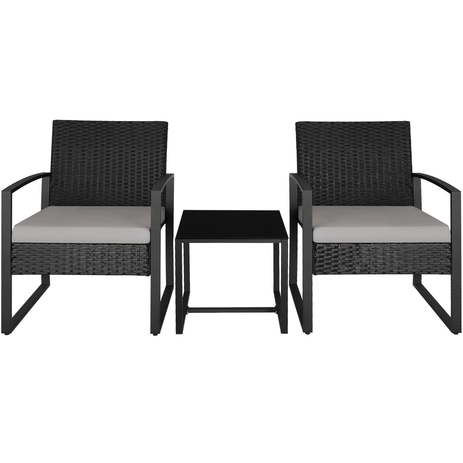 TecTake Wicker zitgroep Granada met tafel voor 2 personen - Lichtgrijs/Zwart