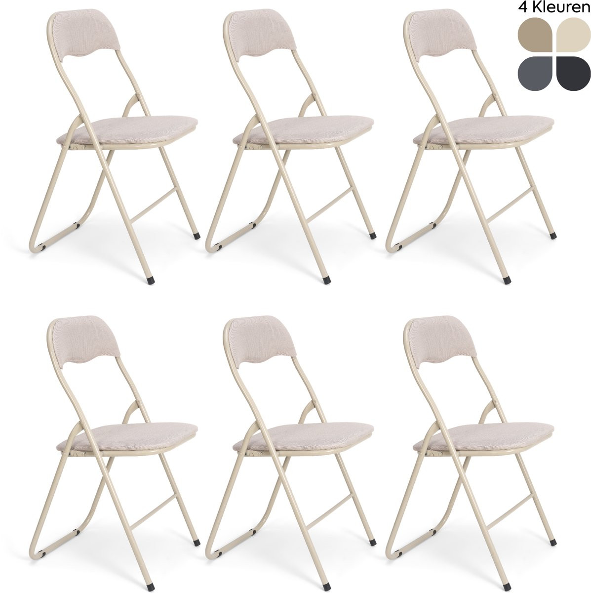 Trendy Meije Nova Klapstoelen Set van 6 - Beige - Linnen - Zithoogte: 45 cm