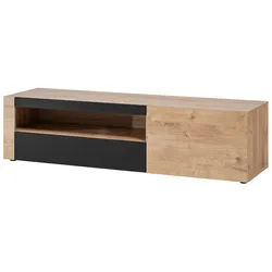 TV-LOWBOARD Ribbeck Eiche, schwarz 160 cm, TV Unterschrank mit Push-to-Open und Soft-Close