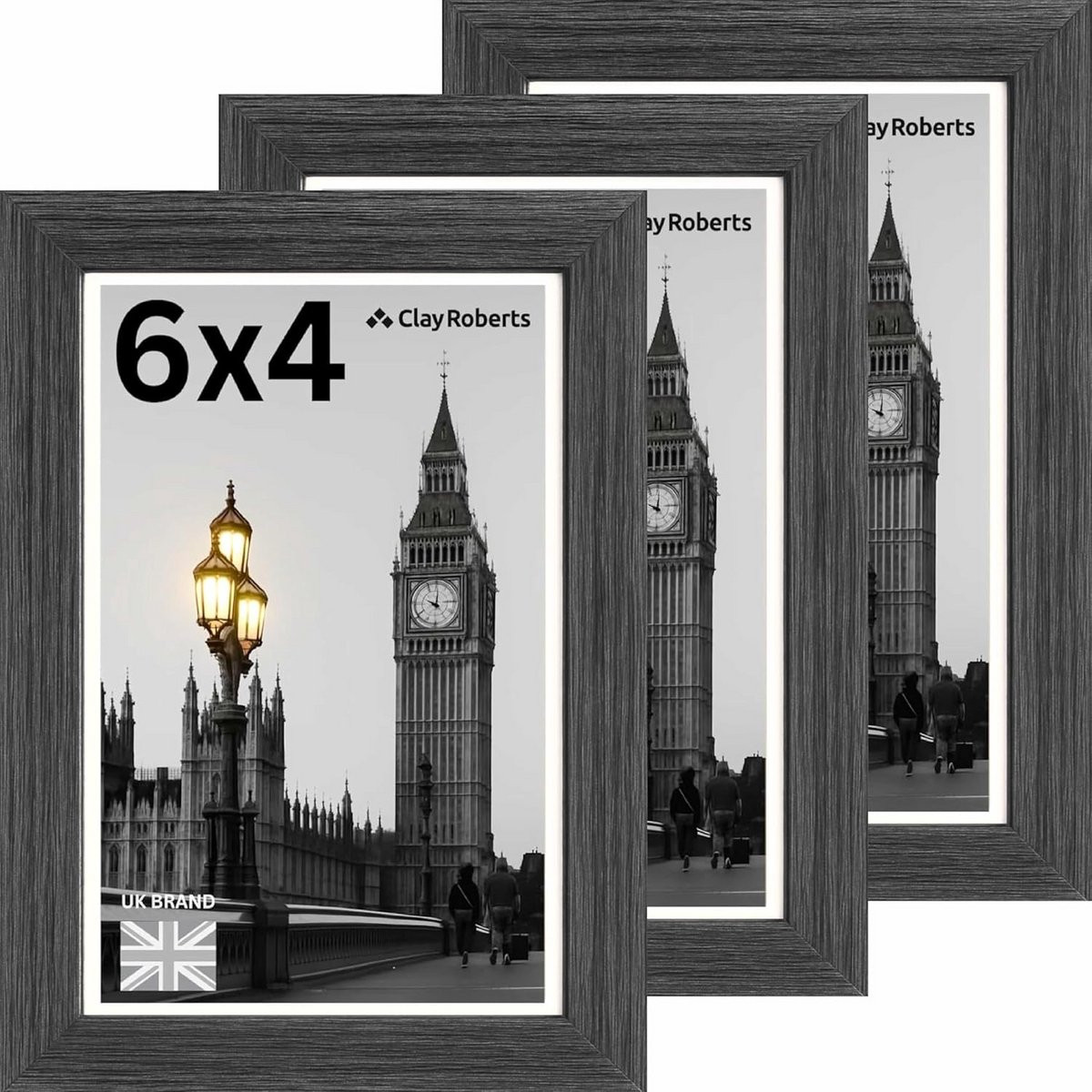 Set van 3 grijze fotolijsten voor 10x15 cm, staand of ophangbaar