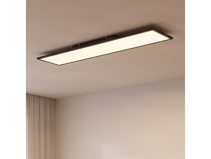 Lindby LED-Panel Lamin, schwarz, 120cm, CCT, dimmbar, Remote - Wohnzimmer - Modern - Metall - Eckig