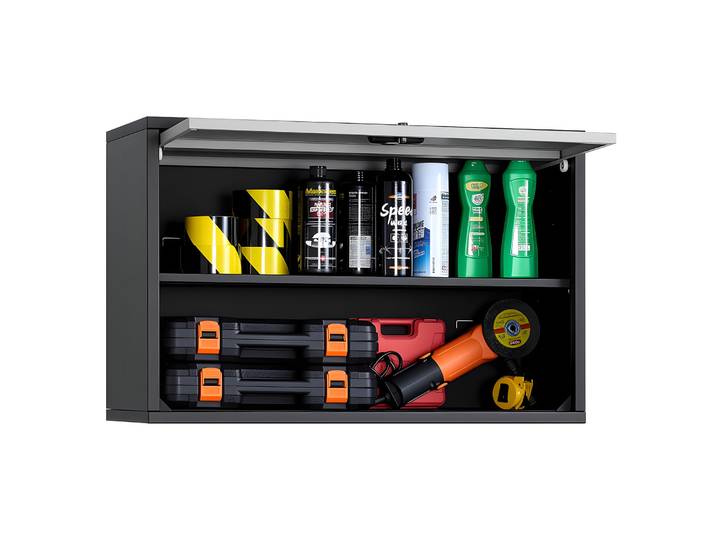 Armoire murale métallique SucceBuy 240 lbs, 30x12x19 pouces, armoire à outils flottante pour garage avec porte basculante et étagère, idéale pour la cuisine et l'entrepôt