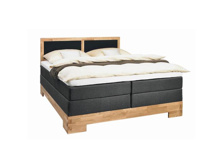 Linea Natura Boxspringbett, Schwarz, Eiche, Holz, Wildeiche, massiv, H3, Höhe ca. 20 cm, 200x200 cm, in verschiedenen Größen erhältlich, Schlafzimmer, Betten, Doppelbetten