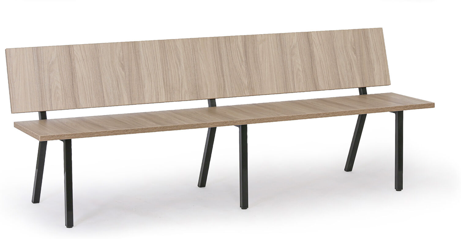 B2B Partner Holzbank für den Wartebereich mit Metallgestell, Länge 2000 mm, Eiche natur